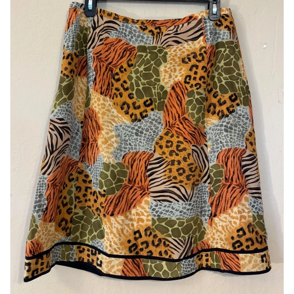 Silkland Skirt Women 10P‎ Petite Multi Animal Print Silk A-Line Patchwork